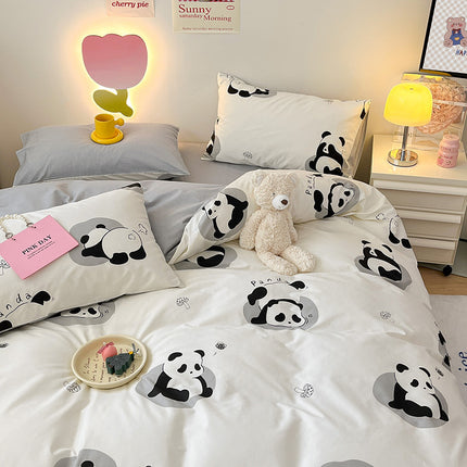 Duvet Cover Set Queen, 100% Cotton Bedding Set, 4 Pieces Reversible Comforter Cover Set (1 Duvet Cover+2 Pillowcases+1 Fitted Sheet)