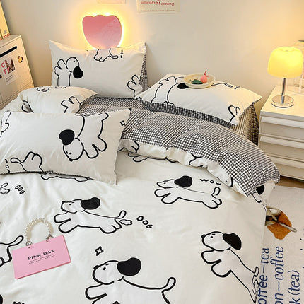 Duvet Cover Set Queen, 100% Cotton Bedding Set, 4 Pieces Reversible Comforter Cover Set (1 Duvet Cover+2 Pillowcases+1 Fitted Sheet)