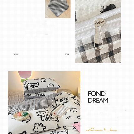 Duvet Cover Set Queen, 100% Cotton Bedding Set, 4 Pieces Reversible Comforter Cover Set (1 Duvet Cover+2 Pillowcases+1 Fitted Sheet)