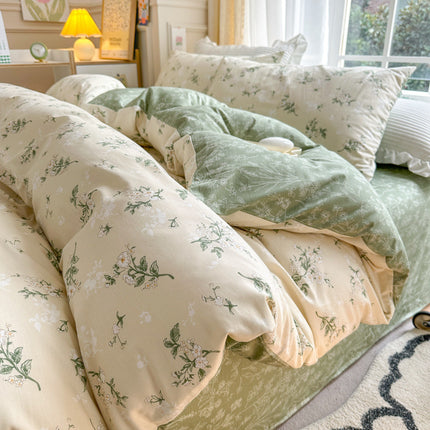 Duvet Cover Queen Flower Botanical Bedding Set 100% Cotton Comforter Cover Bedding Set 1 Duvet Cover +1 Fitted Sheet With 2 Pillowcases Bedding Set