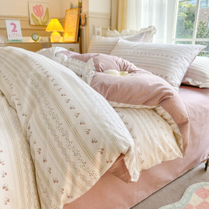 Duvet Cover Queen Flower Botanical Bedding Set 100% Cotton Comforter Cover Bedding Set 1 Duvet Cover +1 Fitted Sheet With 2 Pillowcases Bedding Set