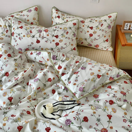 Queen Duvet Cover Set - 100% Washed Cotton en Printed Bedding Set with Zipper Closure 4 Bedding Set Queen Size