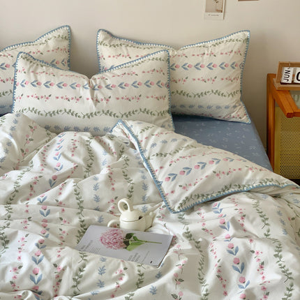 Queen Duvet Cover Set - 100% Washed Cotton en Printed Bedding Set with Zipper Closure 4 Bedding Set Queen Size