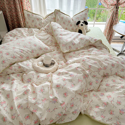 Queen Duvet Cover Set - 100% Washed Cotton en Printed Bedding Set with Zipper Closure 4 Bedding Set Queen Size