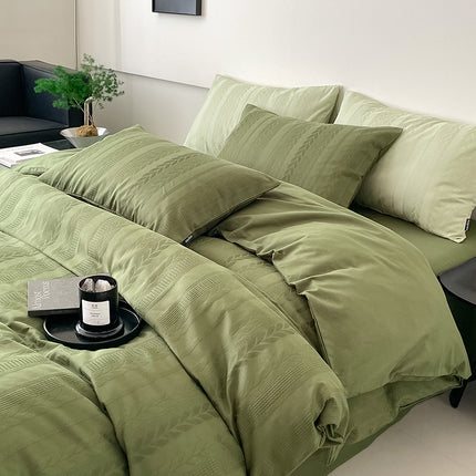 Queen Duvet Cover Set -Duvet Cover Set Cotton Reversible Design 4Piece Bedding Set (1 Duvet Cover+1 Fitted Sheet+ 2 Pillowcases) With Zipper Closure