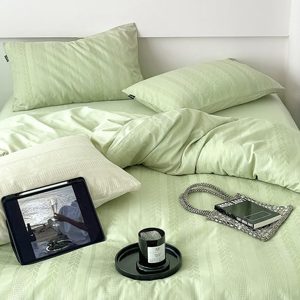 Queen Duvet Cover Set -Duvet Cover Set Cotton Reversible Design 4Piece Bedding Set (1 Duvet Cover+1 Fitted Sheet+ 2 Pillowcases) With Zipper Closure