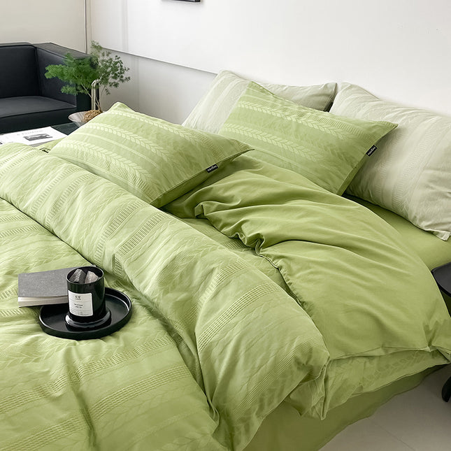 Queen Duvet Cover Set -Duvet Cover Set Cotton Reversible Design 4Piece Bedding Set (1 Duvet Cover+1 Fitted Sheet+ 2 Pillowcases) With Zipper Closure