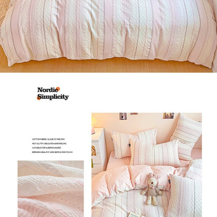Queen Duvet Cover Set -Duvet Cover Set Cotton Reversible Design 4Piece Bedding Set (1 Duvet Cover+1 Fitted Sheet+ 2 Pillowcases) With Zipper Closure
