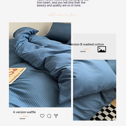 Cotton Duvet Cover Queen - Cotton Waffle Weave Duvet Cover Queen Size, Soft and Breathable Queen Duvet Cover Set for All Season