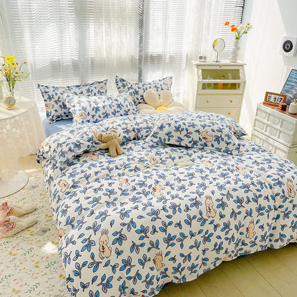 Garten-Stil, botanischer Druck, Bettbezug für Queen-Size-Betten – weiche Mikrofaser, schickes Blumenmuster mit grünen Blättern, 4-teiliges Bettwäsche-Set – Bettwäsche-Set mit Reißverschluss