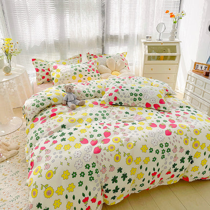 Garten-Stil, botanischer Druck, Bettbezug für Queen-Size-Betten – weiche Mikrofaser, schickes Blumenmuster mit grünen Blättern, 4-teiliges Bettwäsche-Set – Bettwäsche-Set mit Reißverschluss