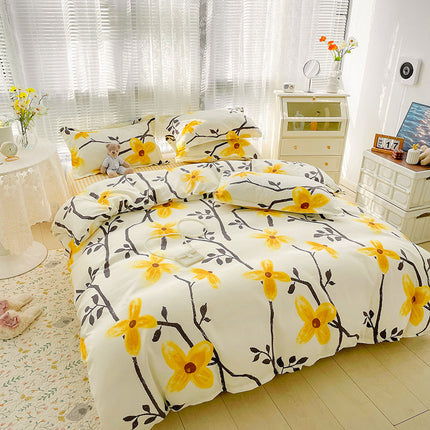 Garten-Stil, botanischer Druck, Bettbezug für Queen-Size-Betten – weiche Mikrofaser, schickes Blumenmuster mit grünen Blättern, 4-teiliges Bettwäsche-Set – Bettwäsche-Set mit Reißverschluss
