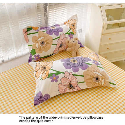Garten-Stil, botanischer Druck, Bettbezug für Queen-Size-Betten – weiche Mikrofaser, schickes Blumenmuster mit grünen Blättern, 4-teiliges Bettwäsche-Set – Bettwäsche-Set mit Reißverschluss