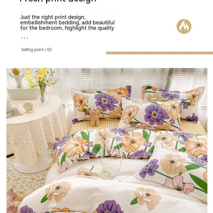 Garten-Stil, botanischer Druck, Bettbezug für Queen-Size-Betten – weiche Mikrofaser, schickes Blumenmuster mit grünen Blättern, 4-teiliges Bettwäsche-Set – Bettwäsche-Set mit Reißverschluss
