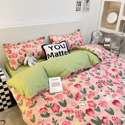Housse de Couette Queen-Ensemble de Housse de Couette Queen en Microfibre 4 pièces Ensemble de Housse de Couette Ultra Douce-1 Housse de Couette + 1 Drap de lit avec 2 taies d'oreiller