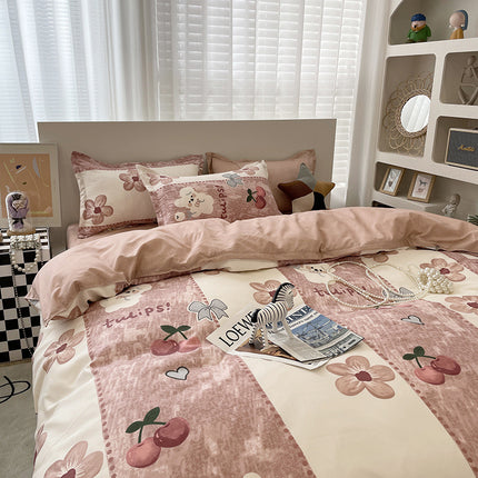 Housse de Couette Queen-Ensemble de Housse de Couette Queen en Microfibre 4 pièces Ensemble de Housse de Couette Ultra Douce-1 Housse de Couette + 1 Drap de lit avec 2 taies d'oreiller