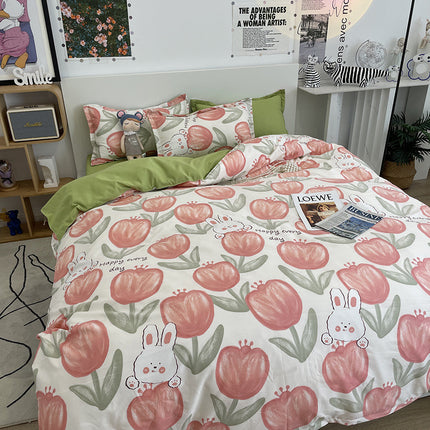 Housse de Couette Queen-Ensemble de Housse de Couette Queen en Microfibre 4 pièces Ensemble de Housse de Couette Ultra Douce-1 Housse de Couette + 1 Drap de lit avec 2 taies d'oreiller