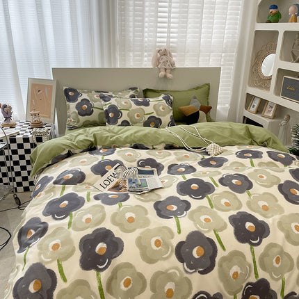 Housse de Couette Queen-Ensemble de Housse de Couette Queen en Microfibre 4 pièces Ensemble de Housse de Couette Ultra Douce-1 Housse de Couette + 1 Drap de lit avec 2 taies d'oreiller