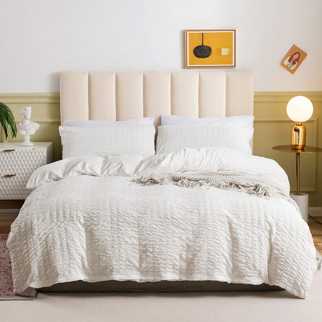 Ensemble de housse de couette King 3 pièces, housse de couette en microfibre lavée à rayures texturées avec fermeture à glissière