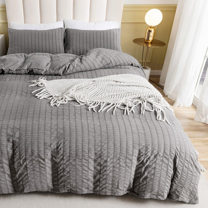 3 Pieces King Duvet Cover Set, Textured Stripe Washed Microfiber Comforter Cover with Zipper Closure