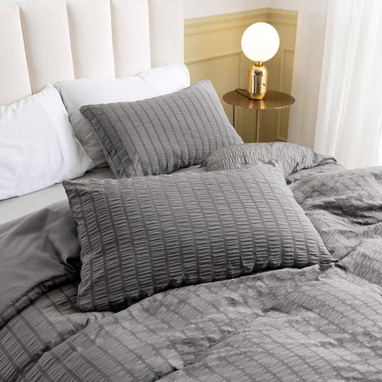 3 Pieces King Duvet Cover Set, Textured Stripe Washed Microfiber Comforter Cover with Zipper Closure