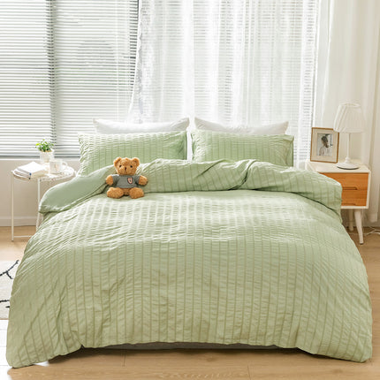 3 Pieces King Duvet Cover Set, Textured Stripe Washed Microfiber Comforter Cover with Zipper Closure