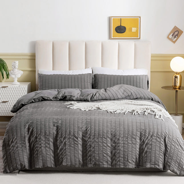 3 Pieces King Duvet Cover Set, Textured Stripe Washed Microfiber Comforter Cover with Zipper Closure