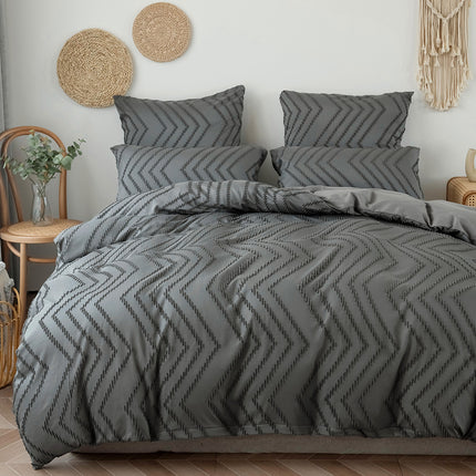 Duvet Cover Set, Tufted Bedding Duvet Covers Soft Washed Microfiber Duvet Cover Pillow Case, 3 Pieces Duvet Cover With Zipper Closure