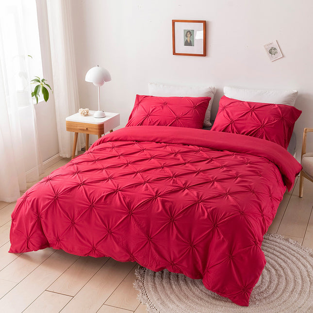 Pinch Pleated Duvet Cover Queen, Microfiber Bedding Duvet Cover Set, 3-Pieces, Luxurious & Comfortable Pintuck Duvet Cover