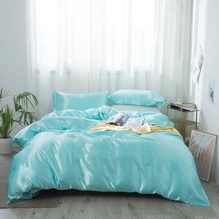 Drap de lit housse de couette et taie d'oreiller, ensemble de draps 4 pièces, ensemble de housse de literie drap plat linge de lit taie d'oreiller satin soie literie adulte