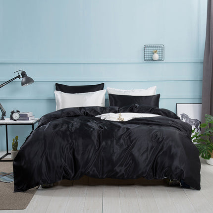 Drap de lit housse de couette et taie d'oreiller, ensemble de draps 4 pièces, ensemble de housse de literie drap plat linge de lit taie d'oreiller satin soie literie adulte