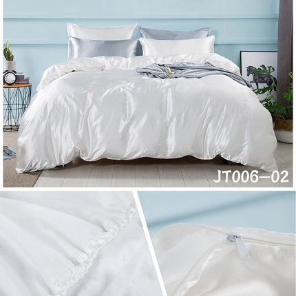 Drap de lit housse de couette et taie d'oreiller, ensemble de draps 4 pièces, ensemble de housse de literie drap plat linge de lit taie d'oreiller satin soie literie adulte