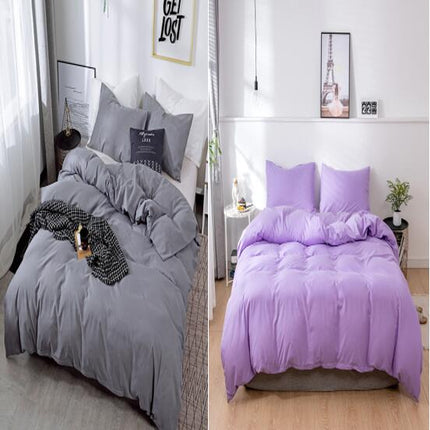 Cotton Duvet Cover Set, 3 Pieces Luxury Soft Bedding Set with Zipper Closure- Solid Color Pattern Duvet Cover Queen Size