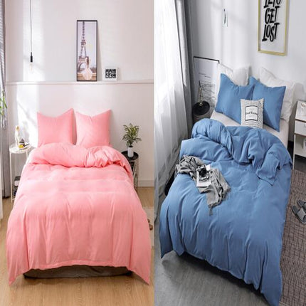 Cotton Duvet Cover Set, 3 Pieces Luxury Soft Bedding Set with Zipper Closure- Solid Color Pattern Duvet Cover Queen Size