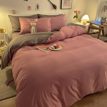 Bettwäsche-Set aus gewaschener Baumwolle, Bettbezug, Queen-Size-Bettwäsche-Set, 1 Bettbezug + 1 Bettlaken mit 2 Kissenbezügen, Bettwäsche-Set