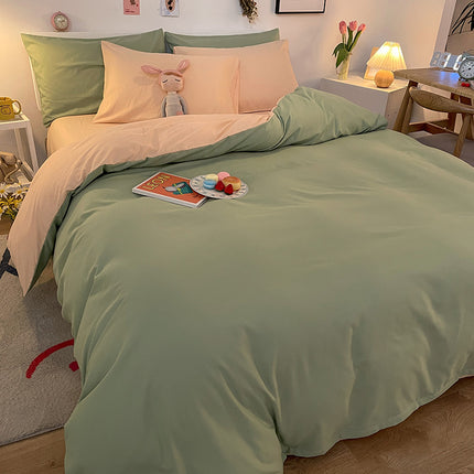 Bettwäsche-Set aus gewaschener Baumwolle, Bettbezug, Queen-Size-Bettwäsche-Set, 1 Bettbezug + 1 Bettlaken mit 2 Kissenbezügen, Bettwäsche-Set