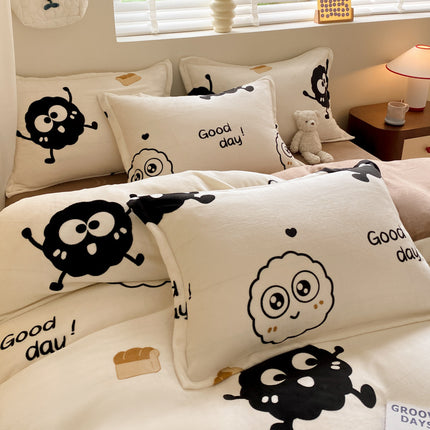 Soft And Comfortable Four-Piece Bedding Set With Thick Velvet And Coral Fleece Including Bed Sheet Pillowcase And Duvet Cover