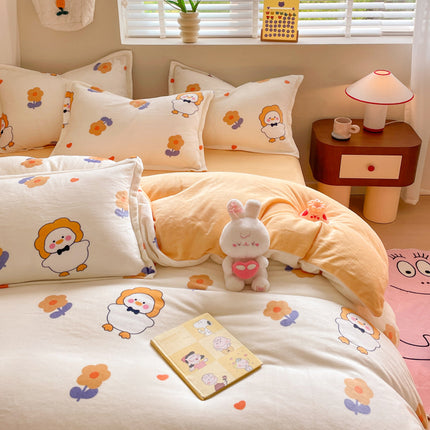 Soft And Comfortable Four-Piece Bedding Set With Thick Velvet And Coral Fleece Including Bed Sheet Pillowcase And Duvet Cover