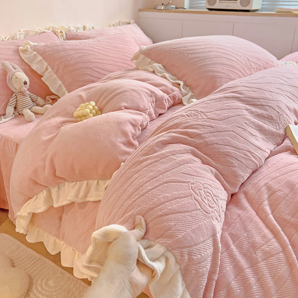 Parure de lit 4 pièces en peluche à poils longs avec housse de couette moelleuse, parure de lit de luxe ultra douce et chaude touffetée avec fermeture éclair pour l'hiver