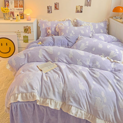 Parure de lit 4 pièces en peluche à poils longs avec housse de couette moelleuse, parure de lit de luxe ultra douce et chaude touffetée avec fermeture éclair pour l'hiver