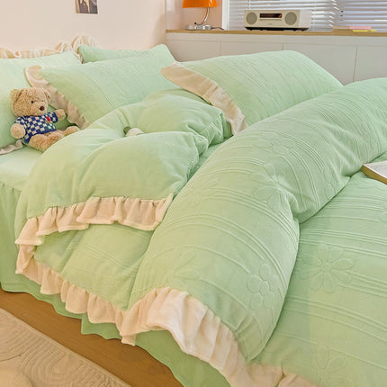 Parure de lit 4 pièces en peluche à poils longs avec housse de couette moelleuse, parure de lit de luxe ultra douce et chaude touffetée avec fermeture éclair pour l'hiver