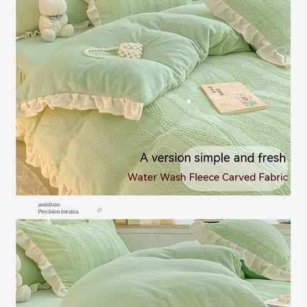 Parure de lit 4 pièces en peluche à poils longs avec housse de couette moelleuse, parure de lit de luxe ultra douce et chaude touffetée avec fermeture éclair pour l'hiver