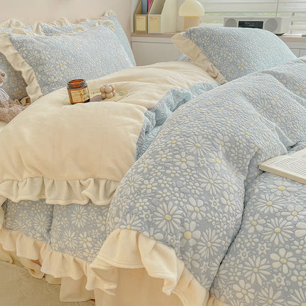 Parure de lit 4 pièces en peluche à poils longs avec housse de couette moelleuse, parure de lit de luxe ultra douce et chaude touffetée avec fermeture éclair pour l'hiver