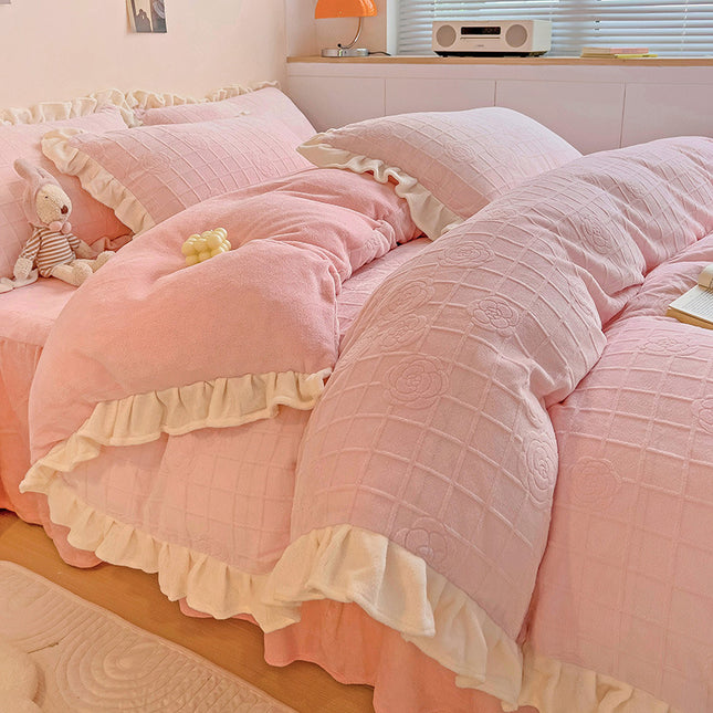 Plush Shaggy Duvet Cover Set,4 Pieces Fluffy Comforter Cover Set,Luxury Ultra Soft Warm Tufted Bedding Set with Zipper Closure for Winter