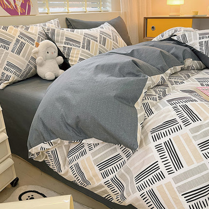 Cotton Prints Bedding Duvet Cover-Queen Comforter Cover Bedding Sets-1Duvet Cover+1 Fitted Sheet With 2 Pillowcase