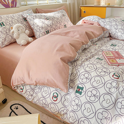 Cotton Prints Bedding Duvet Cover-Queen Comforter Cover Bedding Sets-1Duvet Cover+1 Fitted Sheet With 2 Pillowcase