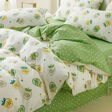Cotton Reversible  Prints Bedding Duvet Cover-Queen Comforter Cover Bedding Sets-1Duvet Cover+1 Fitted Sheet With 2 Pillowcase