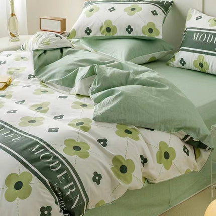 Cotton Reversible  Prints Bedding Duvet Cover-Queen Comforter Cover Bedding Sets-1Duvet Cover+1 Fitted Sheet With 2 Pillowcase