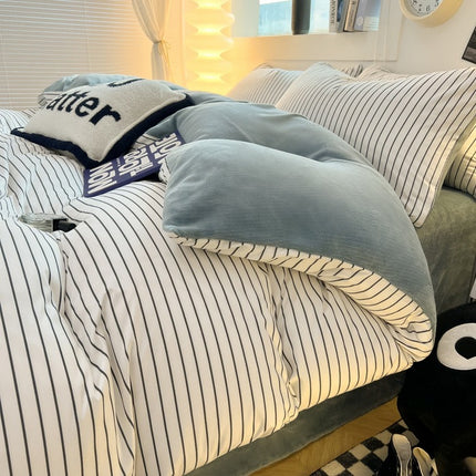 Soft Fluff Duvet Cover Set Queen Size,Thicken Double Sided Comforter Cover With 2 Pillowcase+1Fitted Sheet Winter Twin Quilt Cover With Zipper