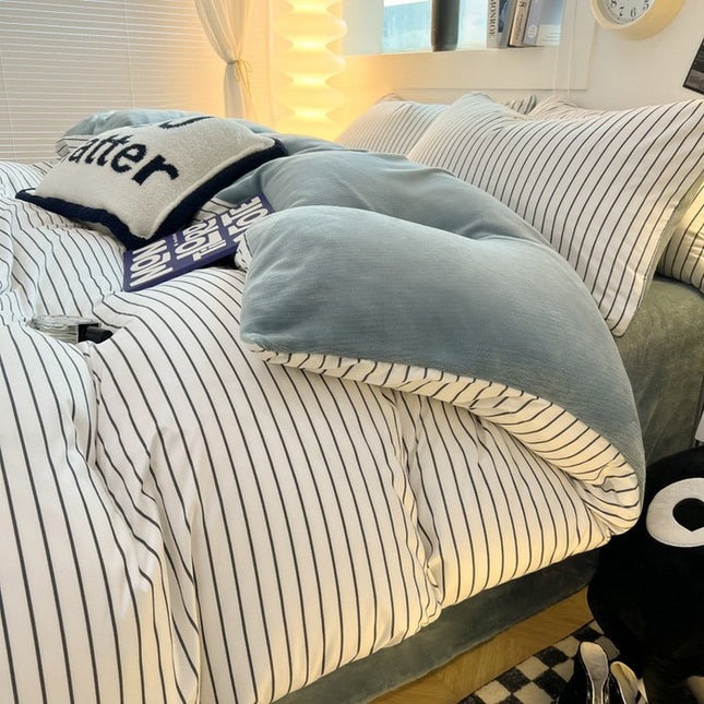 Ensemble de housse de couette en peluche douce Queen Size, housse de couette double face épaisse avec 2 taies d'oreiller + 1 drap-housse, housse de couette double d'hiver avec fermeture éclair